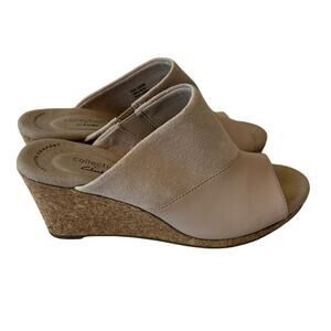 Clark's Collection Lafley Wave Leather Wedge Sandals Women's Size 7B Blush
